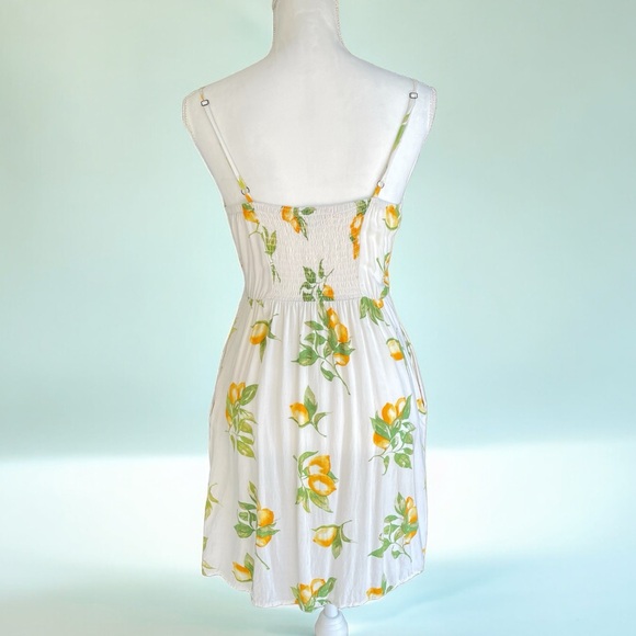 White Lemon Print Tie Front Noodle Strap A-line Mini Dress - Picture 2 of 16